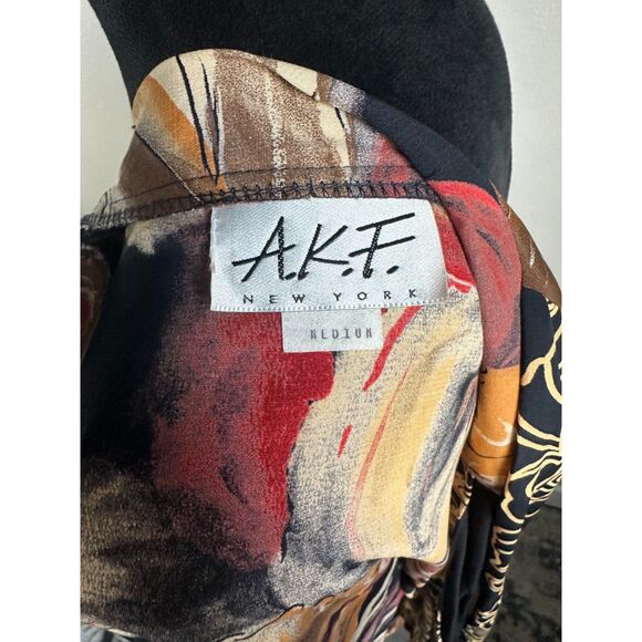 NWT A.K.F. Women's Cut Butter Yellow Rust Abstract Botanical Print Kimono Size M - Picture 7 of 10